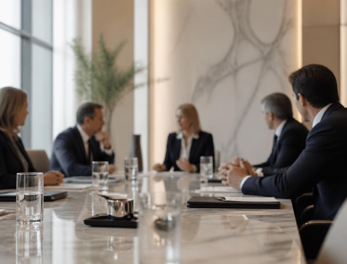 Advisory team in a bright minimal boardroom